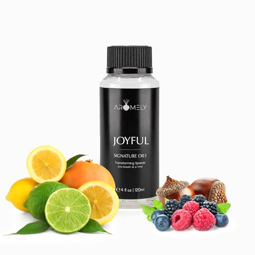 Joyful by Aromely Essential Diffuser Oil Blend - Signature Diffuser Aroma Scent - Luxurious Fragrance with Notes of Lemon, Oranges, Basil, BlackBerry, Red Berries, Musk and Oak (120ml)