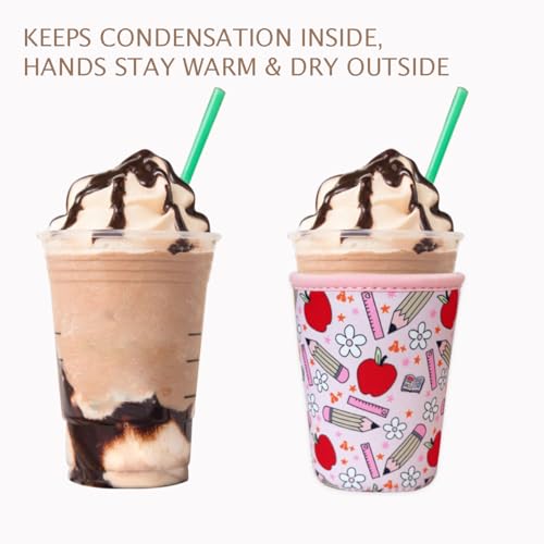 Image of Reusable Insulated Neoprene Iced Coffee Cup Sleeve, Durable Drink Sleeve for Cold Beverages, Beverage Holder for Iced Coffee, Teacher Treasure