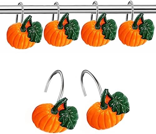 Gracelife 12Pcs Decorative Shower Curtain Hooks Halloween Style Pumpkin Hooks Shower Curtain Hangers Rust-Proof Shower Curtain Rings (Pumpkin) image 3