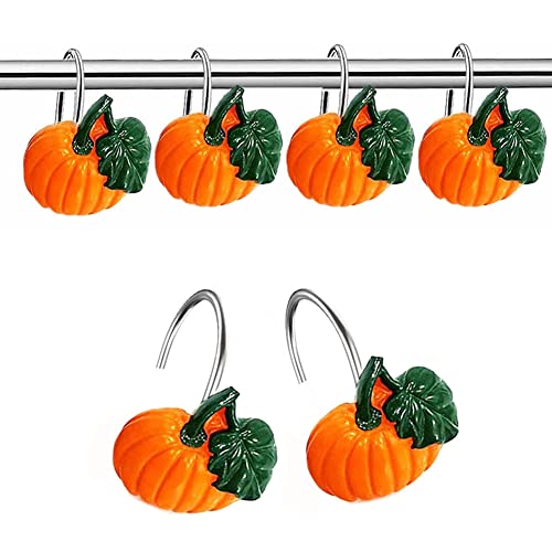 Gracelife 12Pcs Decorative Shower Curtain Hooks Halloween Style Pumpkin Hooks Shower Curtain Hangers Rust-Proof Shower Curtain Rings (Pumpkin)