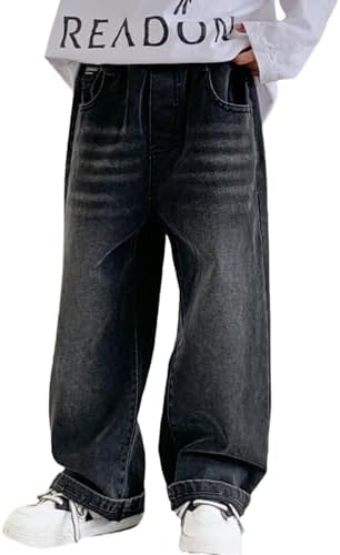 Rolanko Baggy Jeans Jungen, Weites Bein Elastischer Taille und Mehreren Taschen, Cargo Hosen Jeans für Kinder