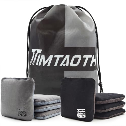 Timtaoth Dual Sided Corn Hole Bags Professional Cornhole Bags Set of 8 Regulation Size Weight Pro Corn Hole Bean Bags Slick and Stick,Black&Gray