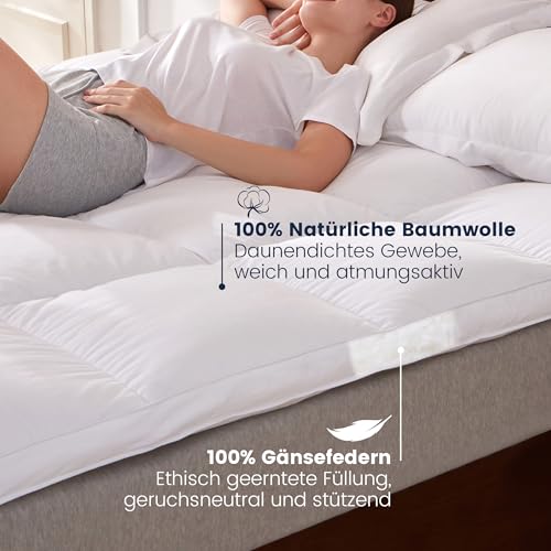 Miniatura 2 de Downfocus Sobrecolchón 120x200cm De 100 Plumas De Ganso, 7cm De Altura Con Topper De Plumas De Ganso, Funda 100 Algodón Impermeable A Plumas, Certificado Öko-Tex 100 Clase 1, Downpass