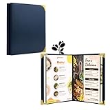 A4-Größe Kunstleder-Menühalter 2er-Pack, haltbar und stylisch. deal für Weinkarten, Menüs in Cafés, Bars und Hotels. (Navy, Navy)