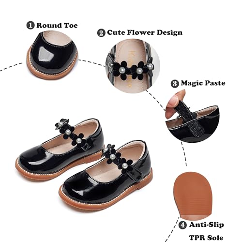 Image of Kiderence Toddler Girl Mary Jane School Uniform Dress Shoes Oxford Flats | Wide Toe Box Great Comfort for Student Shoe and Flower Girl Shoe for Wedding, Parties, Church
