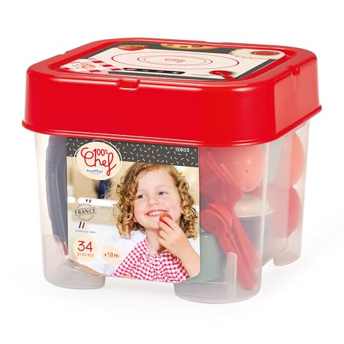 Ecoiffier - Coffret dinette 34 pièces pour Enfant - Jeu d’Imitation Cuisine avec Aliments, Vaisselle et Accessoires - Rangement Facile - Dès 18 Mois - 12603