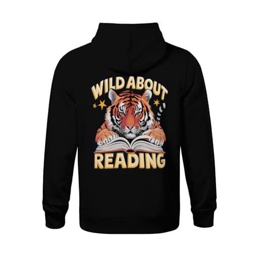 Kids Cute Wild About Reading Tiger Boys Girls Lightweight Kangaroo Pocket Fleece Hoodies3