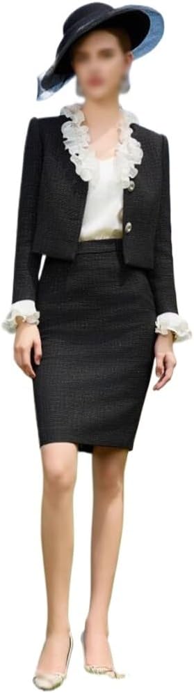 Two Sets of Wooden Ear Formal Dress Small Fragrance Set Skirt Black Spring and Autumn Professional Suit