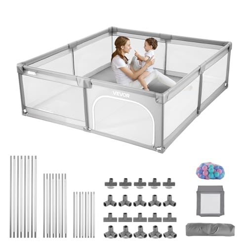VEVOR Parque Infantil Grande para Niños Pequeños, Zona de Juegos con Valla para Interior y Exterior con 50 Pelotas de Océano, Puerta con Cremallera y Malla Transpirable, 2060 x 1545 x 650 mm