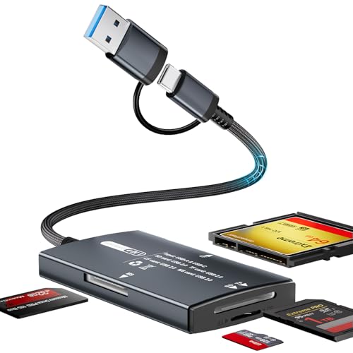 SD Card Reader USB C & USB Dual Interface, 4 in 1 SD/TF/CF/MS Computer Memory Card Reader, Camera