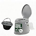 Denny International Large 6L Compact Portable Toilet, High Density Polyethylene, Potty Loo with Washable Basket and Toilet Roll Holder for Pool Party Camping Caravan Picnic & Festivals (Grey)