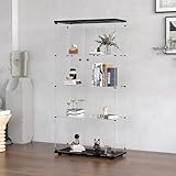 Zipzop Modern 64.5'' Contemporary 4-Shelf Case Glass Display Cabinet in Clear with Two Door, Curio Cabinet Collection Display Case, Floor Standing Bookshelf for Living Room Bedroom Home Office