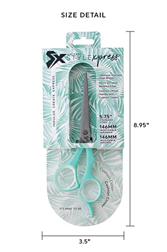 Cricket Style Xpress It's Mint To Be 5.75" Shears Hair Cutting Scissors With Sharp, Durable, Micro Serrated Beveled Blades For Dry And Wet Hair Cuts, Mint Green #TOP4