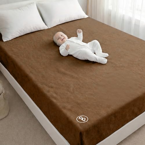 Image of Btag Baby Waterproof, Super Soft Fast Drying Mattress Protector | Extra Absorbent, Anti-Itching Sheet for New Born,Toddler (Size 200x210 cm, Pack of 1, Camel)