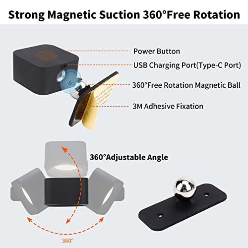 Thepbro Battery Operated Wall Sconces Wall Mounted Lamps For Bedroom Kids Reading Wall Lights With 360° Magnetic Ball Usb Charging Port Led Rechargeable (Black) #TOP2