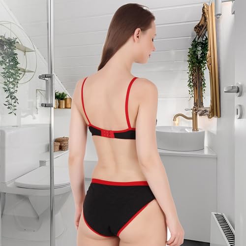 Image of Cotton Solid Non-Padded Bra & Panty Lingerie Set Innerwear Mid Rise Undergarments for Women S-3XL