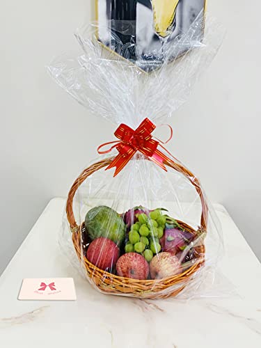 Nuiby 12 Pack 30"X40" Clear Basket Bags Package Bags Large Clear Cellophane Wrap For Baskets And Gifts, With Ribbon Bows And Greeting Cards (1.6 Mil) (30W X 40L) #TOP5