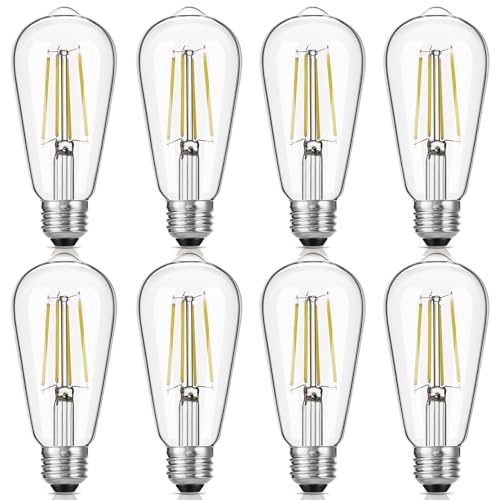 Image of Gozelux LED Edison Bulbs 6W, Equivalent 60W, High Brightness Daylight White 5000K, 750 Lumens, ST58 Vintage LED Filament Bulbs with 90+ CRI, E26 Base, Dimmable, Clear Glass, Pack of 8