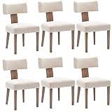 HNY Mid Century Modern Dining Chairs Set of 6, Farmhouse Linen Fabric Upholstered Accent Chairs Curv