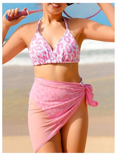Image of SHENHE Girl's 3 Piece Swimsuits Cute Halter Triangle Bikini Bathing Suit with Beach Cover Up