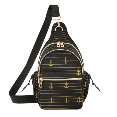Image of miaozhen Womens Cross Body Bags Funny Striped Ocean Gold and Black