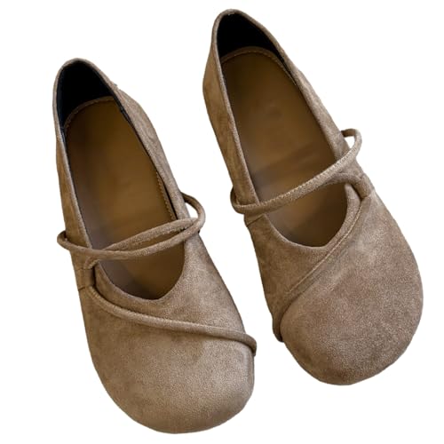 Women's Mary Jane Flat, Orthopedic Suede Ballet Cute Round Toe Classic Mary Jane Shoes Slip On Casual Shoes Work Dress (39EU,Apricot)