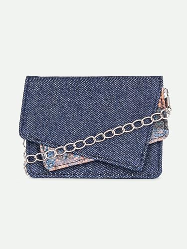 Image of ZOUK Tovi Mini Bag Wallet | Stylish Vegan Denim Crossbody Wallet for Women with Card Slots & Water-Resistant Lining | Handcrafted Small Sling Bag with Silver Chain Strap | Triund Baroque