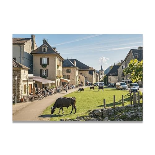 LKXGRRSFG Woodland Cottage Trail Cozy Town Canvas Print Warm Village Landscape Wall Art for Home Office Decor Gallery Wrapped 15.7x23.6in