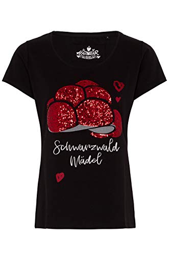 Hangowear Trachtenshirt Schwarzwald Celina schwarz | T-Shirt für Damen | Oberteil mit Pailletten-Bollenhut Schwarzwald-Mädel (M) Cover