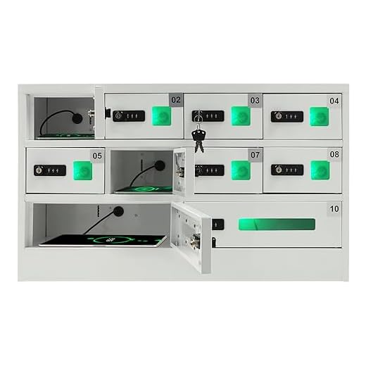 Knwigoe 10-Slot Cell Phone Locker Cellphone Charging Station with Combination Lock, Secure Phone Locker with 3-in-1 Charging Ports for Tablet Employees Offices Classroom