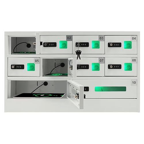 Gdrasuya10 10 Slots Cellphone Locker Charging Station, Phone Charging Cabinet with Door Locker & Keys Steel Mobile Phone Locker, Phone Locker Box for Employees Classroom Office