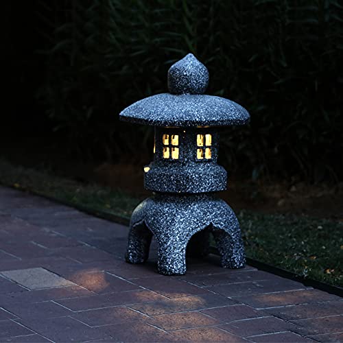 Oushuai Pagoda Garden Statue Solar Powered Flickering Led Garden Decor Pagoda Light Asian Lantern Outdoor Decorations Home Tranquil Resin Waterproof Decor Lawn Yard #TOP4