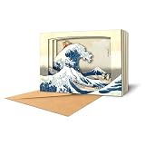 Pop-up Art Greeting Card- The Great Wave feat. Shibas- for All Occasions-- Art, Pop-up, Friendship,