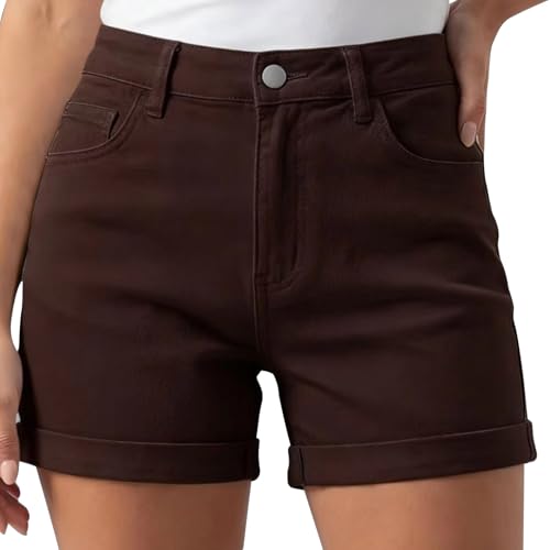 Short en jean léger femme taille élastique haute pour éviter les serrages d'été