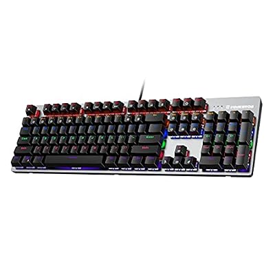 Punkston TK104 Mechanical Gaming Keyboard with Metal Panel, RGB Rainbow Backlit, 104 Keys Anti-Ghosting, PC Gaming Wired Keyboard Blue Switch