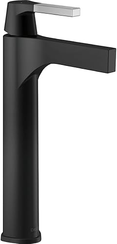 Miniatura 1 de Delta Faucet 774-CS-DST, grifo de lavabo de recipiente de una sola manija Zura negro cromadomate