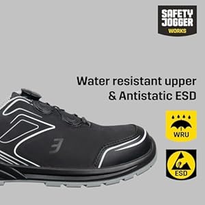 SAFETY JOGGER S3 X0600 Veiligheidsschoenen voor heren met stalen neus, antislip werkschoen voor dames, hoogwaardige lederen veiligheidsklog met stalen tussenzool, waterdicht, zwart, EU 45