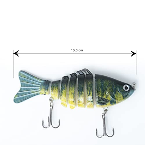 Foto von EasyHooking Hecht Zander Barsch Wobbler Set 11-TLG Raubfisch-Angel-Set Köder mit Gelenk für realistischen Lauf - 5 Kunst-köder 10cm/15g + 5 Stahlvorfächer + 1 Aufbewahrungsbox