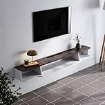 Warmiehomy Floating TV Unit Wall Mounted TV Unit with Router and Cable Holes Media Wall Units for Living Room (White & Dark Brown, 140cm)