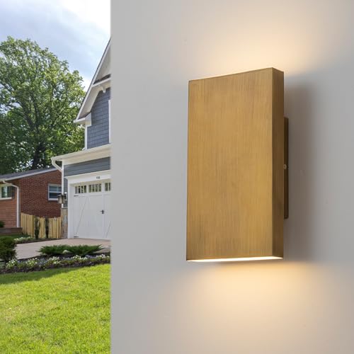 Image of Handmade Gold Up and Down Outdoor Wall Lights 10 inch LED Patio Wall Light Fixture Rectangle Exterior Lighting Fixtures for House, Porch Entryway Front Door Patio Garage (10W, 3000K /4500K /6000K)