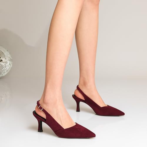 Image of Mostrin Kitten Heels for Women Slingback Pointed Closed Toe Heels Women's Pumps Shoes for Wedding, Party, Commuting