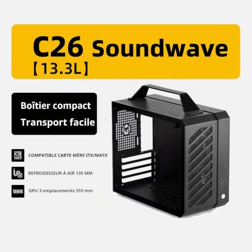 MECHANIC MASTER Mechanic Master C26 Small Cube Sugar M-ATX Châssis en aluminium/acier/verre à bord ITX/MATX Petit facteur de forme Noir élégant – vue 5