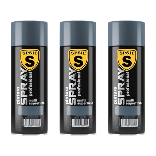 SPSIL Pintura Spray Brillante Gris Oscuro pack of 3 400ml Metal Secado RápidoPintura Profesional Interior