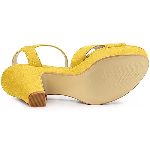 Allegra K Allegra K Women's Platform Chunky Heels Ankle Strap Yellow Sandals 7 M US