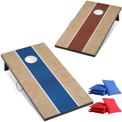 TIXWOOK Cornhole Sets 4 x 2 ft/with 8 Bean Bags Regulation Size, Corn Hole Games for Adults Outdoor Bean Bag Toss Game (4 x 2 ft Classic)