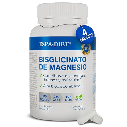 Bisglicinato de Magnesio puro - Alta biodisponibilidad y efecto rápido - Sueño Reparador, Energía, Soporte Óseo-Muscular y Concentración - Magnesio asimilable 250 cápsulas para 4 meses