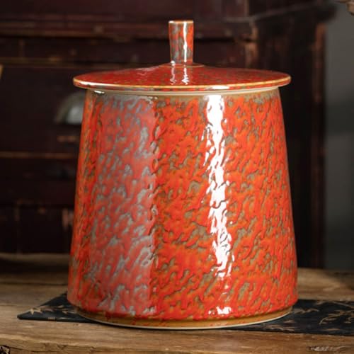 YUGXTH Ceramic Rice Bucket, Ceramic Food Storage Jar, Kitchen Household Sealed Jar, Ceramic Rice Cylinder with Lid, Coffee Jars Containers with Airtight Lids, for All Type of Foods(Red,5kg)