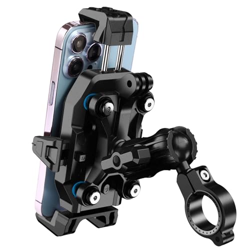 Support de Téléphone Anti-vibration pour Moto avec 4 Amortisseurs, Universel de 22 à 32 mm pour Guidon de Vélo/Moto/Vélo électrique, Support de Téléphone Robuste Réglable à 720° pour iPhone/Samsung
