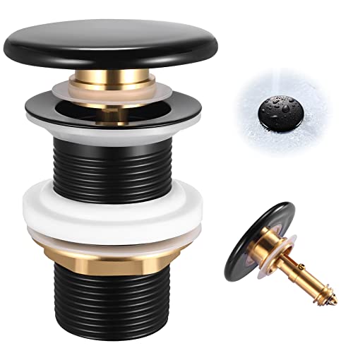 Universal Waschbecken Ablaufgarnitur Schwarz, OTOmitra Pop Up Ablaufgarnitur Ohne überlauf, Ablaufventil Messing Keramik Abflussstopfen Click Clack Waschbeckenstöpsel für Waschbecken & Waschtisch Cover