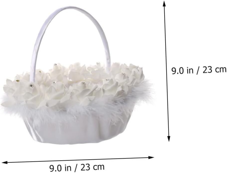 SOLUSTRE Wedding Flower Basket White Flower Girl Basket with Handle Delicate Ceremony Supply for Brides at Weddings